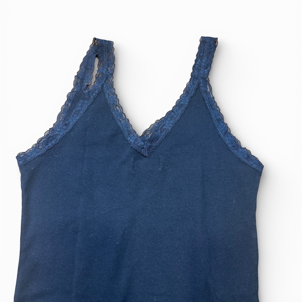 VTG Y2K Hollister Womens Navy Blue Lace Trim V-Neck Cami‎ Tank Top Size Large - Picture 6 of 6